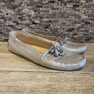 Tod's Metallic Silver Moccasins